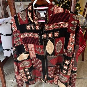 Kensington Square Jacket XL Red Full Zip Lightweight Leaf Pattern Vintage 80’s